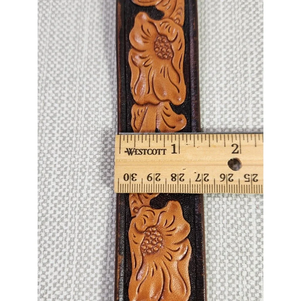 Chambers Size 32 Belt Western Tooled Leather Brown Tan Cowboy Men